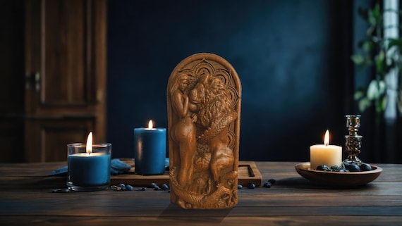 Aeon Sophia Goddess of Wisdom Wood Carving Statue Gnosis Gnostic Demiurge Yaldabaoth Universe Wood Carving Altar Demon Statue Sophia Aeon