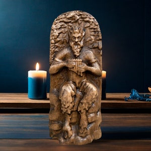 Pan Statue Pan God Faun Horned God Greek Statue Greek God Greek Mythology Roman Statue Satyr Wood Sculpture Nature God Faunus Pagan Altar
