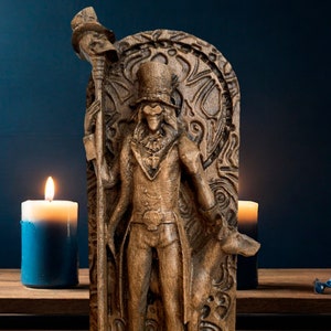 Baron Samedi Statue Voodoo Skull Papa Legba Statue Legba Voodoo Skull Gothic Hoodoo Vodou Elegua Wooden statue Veve Haitian Art Voodoo Spell image 2