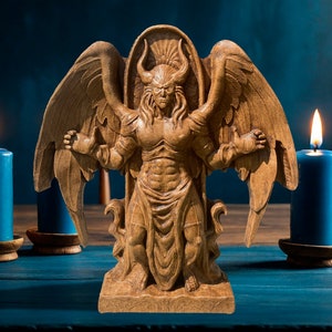Lucifer Statue Mythology Wood Sculpture Lucifer Morningstar Satan Demon Statue Satanic Occult Decor Fallen Angel Satan Occultism Satanism