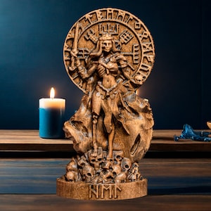 Hel Statue Goddess Statue Wiccan Altar Kit Hell Goddes Viking God Wooden Carved Statue Pagan Paganism Altar Sculpture Hel Norse Mythology
