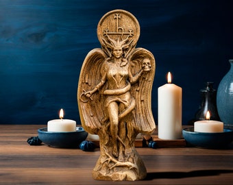 Lilith Statue Ishtar Inanna Wood Carved Astaroth Statue Handcrafted Wooden Statue of Goddess Lilith Exquisite Artwork Feminine Wisdom Statue