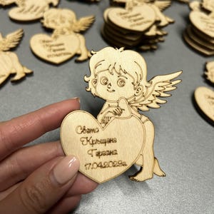 Bomboniere per feste con angeli / Battesimo ricordo personalizzato / Magneti in legno personalizzati / Regali di ringraziamento tagliati al laser / / Regali omaggio