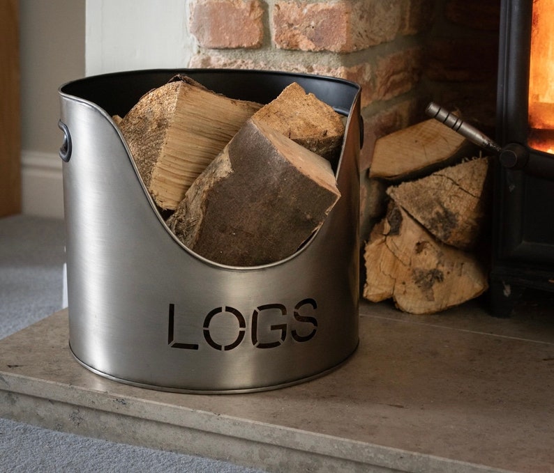 3 Piece Set Log & Kindling Buckets With Matchstick Holder in A Lovely