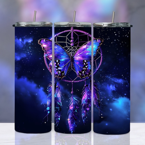 Dreamcatcher Celestial Tumbler Wrap, 20oz Skinny Tumbler Sublimation, Celestial Tumbler Wrap, 20oz Tumbler Wrap, Butterfly Dreamcatcher PNG