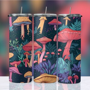 Mushroom Tumbler Wrap, Retro Mushrooms Tumbler PNG, 20oz Tumbler Wrap, Colorful Mushrooms PNG, Sublimation Tumbler Wrap, Neon Tumbler Wrap