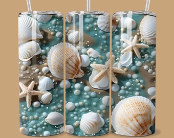 Seashells Beach Tumbler Wrap: 20 Unzen Sublimationsdesign (PNG)