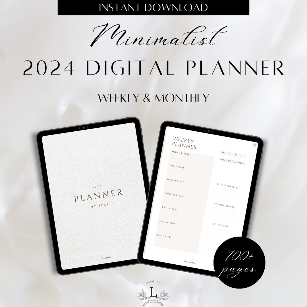 2024 Digital Planner, Dated Digital Planner, Minimal Planner, Simple