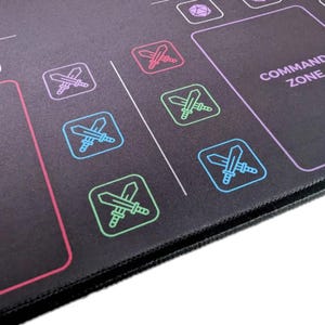Close-up of the Commander Mini Dashboard playmat's colored sword damage icons