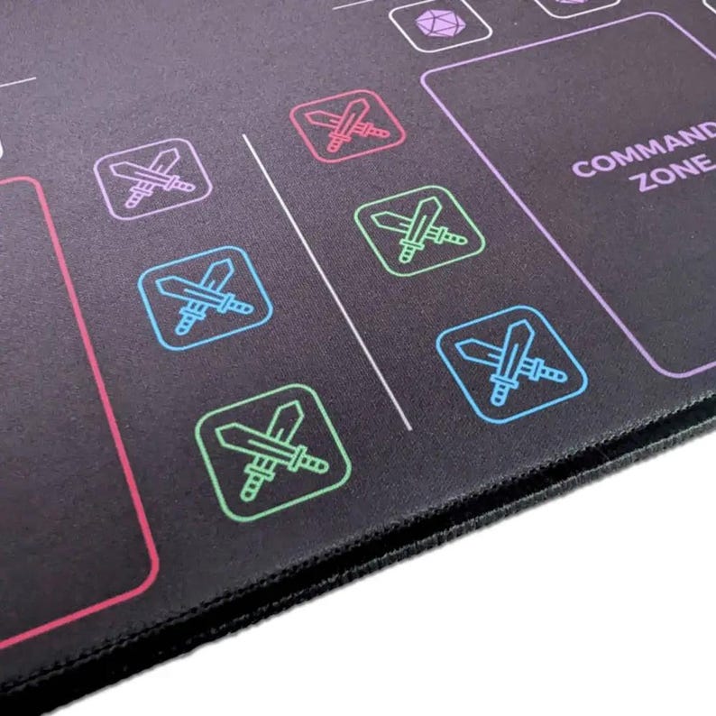 Close-up of the Commander Mini Dashboard playmat's colored sword damage icons