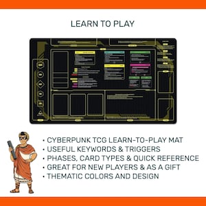 Cyberpunk TCG Learn to Play Playmat 24" x 14" New Player Phase & Rule Reference Battle Mat image 4