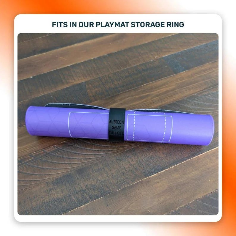 Rolled playmat held by the Rubicon Playmat Storage Ring