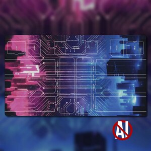 Compilar: 1 tapete de jogo principal, 28" x 16" (700 x 400 mm), acessório de jogo de cartas com tema de neoprene compatível, sem IA, arte original