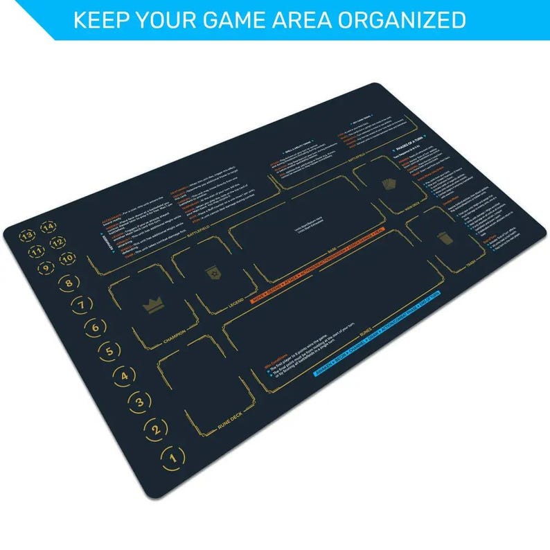 Angled view of the Riftbound TCG New Player playmat