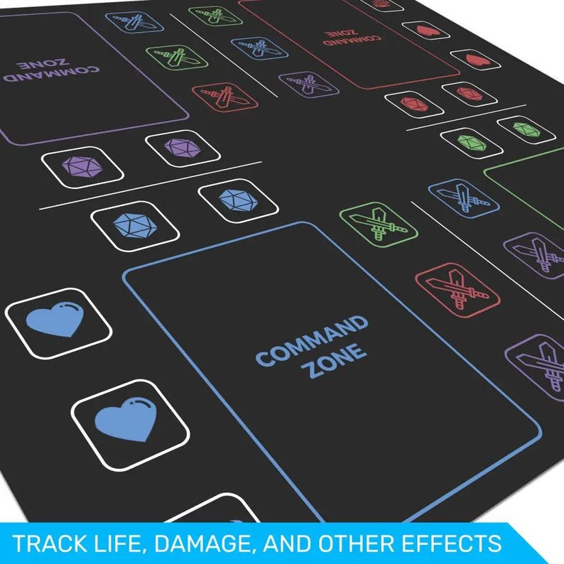 Commander Mini Dashboard playmat zones for tracking life, damage and other effects