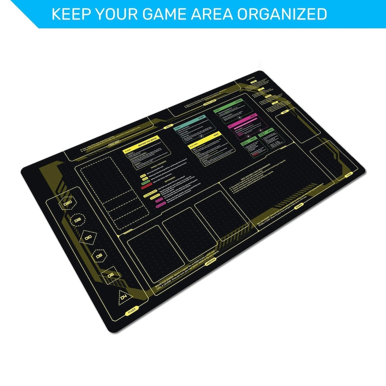 Cyberpunk TCG Learn to Play Playmat 24" x 14" New Player Phase & Rule Reference Battle Mat image 5