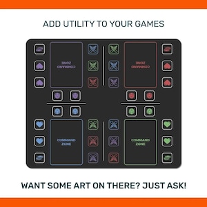 Commander Mini Dashboard playmat four-player layout with colored command zones