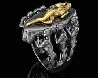 Anello nudo e rude della Regina e degli schiavi, argento 925, oro giallo bianco 14k