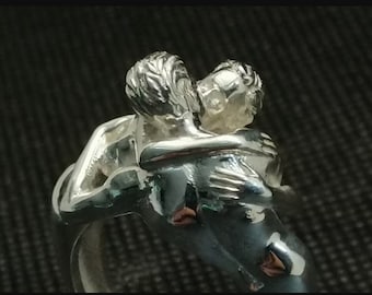 Anello da uomo con bacio, gioielli amati dagli uomini gay, argento 925, gioielli per sesso e romanticismo