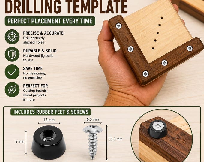 Rubber Feet Drilling Template Cutting Board Jig Woodworking Drill Guide with Rubber Feet & Screws Precision Placement Tool