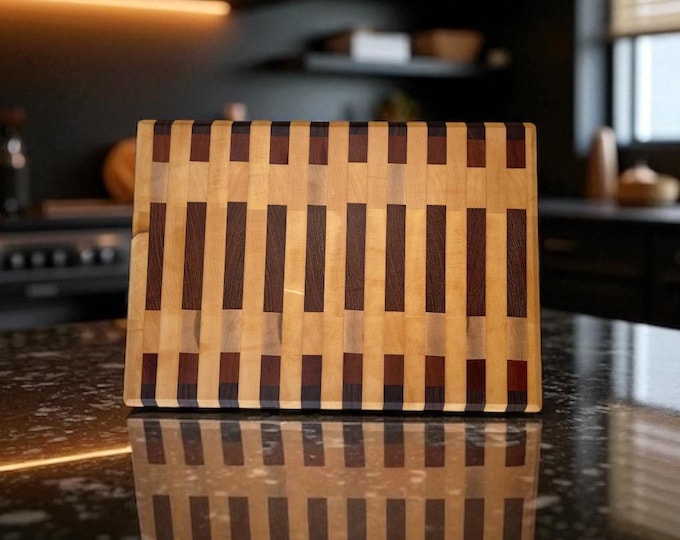 Double Sided End Grain Cutting Board Maple, Walnut & Brazilian Cherry(Jatoba) | Premium Hardwood | Reversible Design