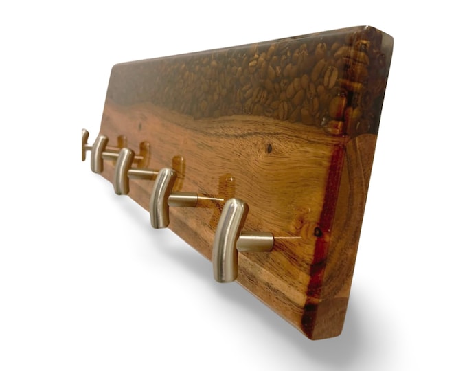 Wall Keys Hanger, Coffee Beans Clear Resin Epoxy and Wood, Handcrafted. Pick your Size.