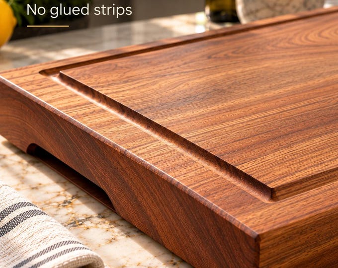 Extra Large Sapele Cutting Board, Single Piece Solid Wood, Optional Juice Groove & Feet