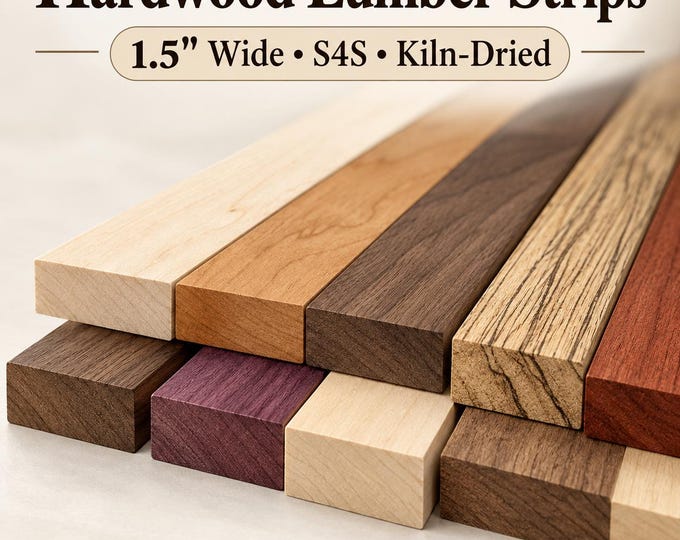 Cutting Board Wood Strips, 1.5" Wide S4S Hardwood Lumber, Walnut Maple & Exotic Woods