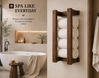 Wooden Towel Rack Wall Mounted, Floating Towel Shelf, Solid Wood Bathroom Towel Storage, Farmhouse Bathroom Organizer, Spa Decor