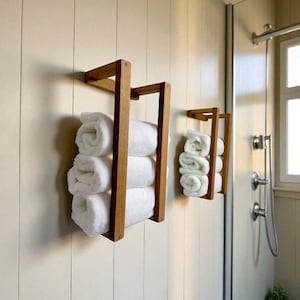 Floating Towel Rack Wood Shelf | Farmhouse Bathroom Storage | Rustic Wall Mounted Towel Holder | Spa Bathroom Decor