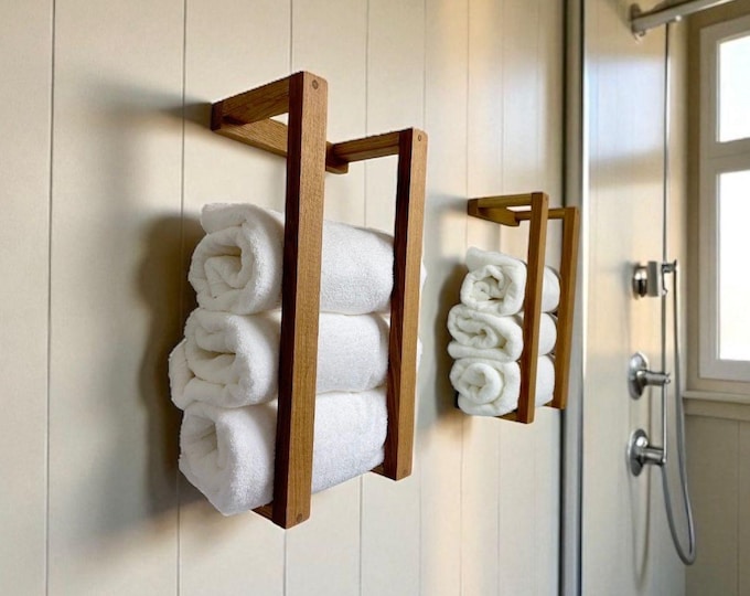 Floating Towel Rack | Real Solid Wood, NO IMITATION STAIN | Bathroom Rack | Home Decor | Farmhouse | Wall Mounted | Pick Your Wood and Size.