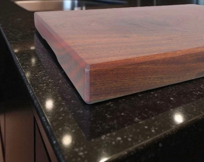 Custom Mahogany Sapele Cutting Board, Single Piece: Solid Wood with Golden, Silver or Black Metal Feet