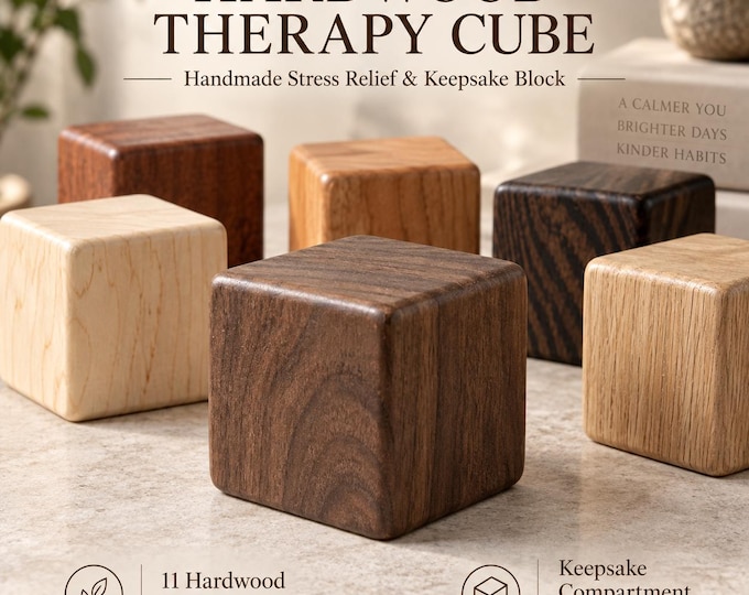 Hardwood Therapy Cube, Wooden Stress Relief Block, Keepsake Memory Cube, Handmade