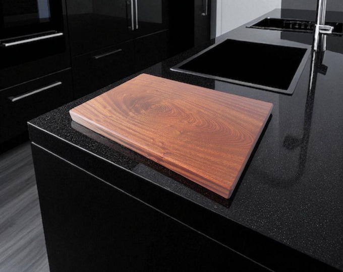 Luxury Mahogany Sapele Cutting Board 1.75” Thick – Solid Single Piece | No Chemicals | Elegant Metal Feet (Gold, Black, or Silver)