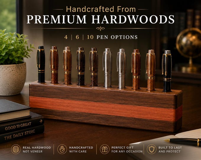 Handmade Hardwood Pen Holder | Walnut Cherry Maple Wenge Purpleheart | 4, 6 or 10 Pen Display Stand | Executive Desk Organizer | Gift