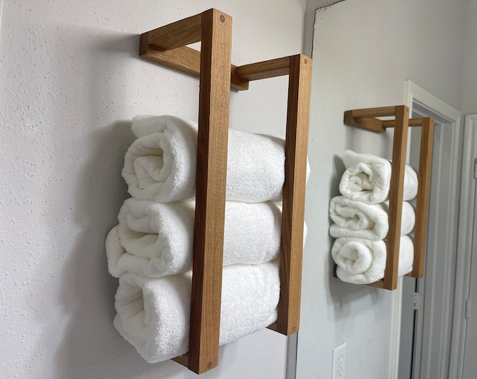 Floating Towel Rack | Real Solid Wood, NO IMITATION STAIN | Bathroom Rack | Home Decor | Farmhouse | Wall Mounted | Pick Your Wood and Size.