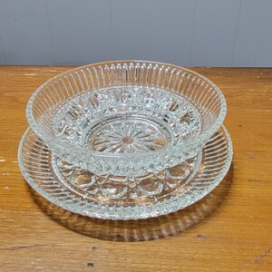 Bund Glass Windsor Klar, Cane und Knopf Muster, Mayonnaise Schale und Unterteller, Vintage