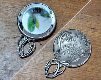 Vintage Seagull Pewter Lily of the Valley Handheld Mirror