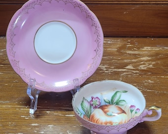 Nippon Yoko Boeki Co., Japón - Frutas, bayas y flores - Taza de té y platillo de color rosa