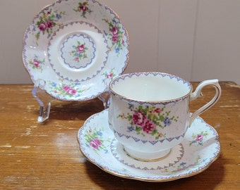 Royal Albert Petit Point Tea Cup and Saucer + Choice of Orphaned Saucer - Cross Stitch, Embroidered Flowers