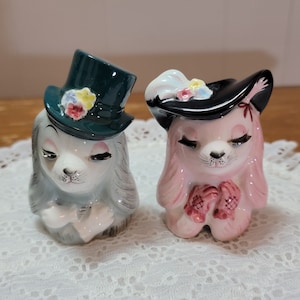 Rare Classy Pups Salt and Pepper Shaker Set - Dogs Wearing Fancy Hats - Made in Japan