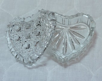 Vintage Heart Shaped Trinket, Ring, Jewelry Dish with Lid - Pressed Glass