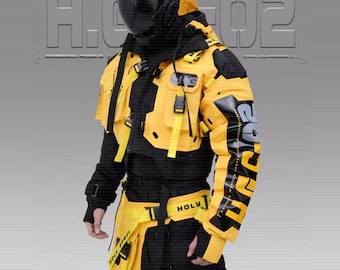 Yellow Techwear Tactical Jacket: Cyberpunk Streetwear Outerwear
