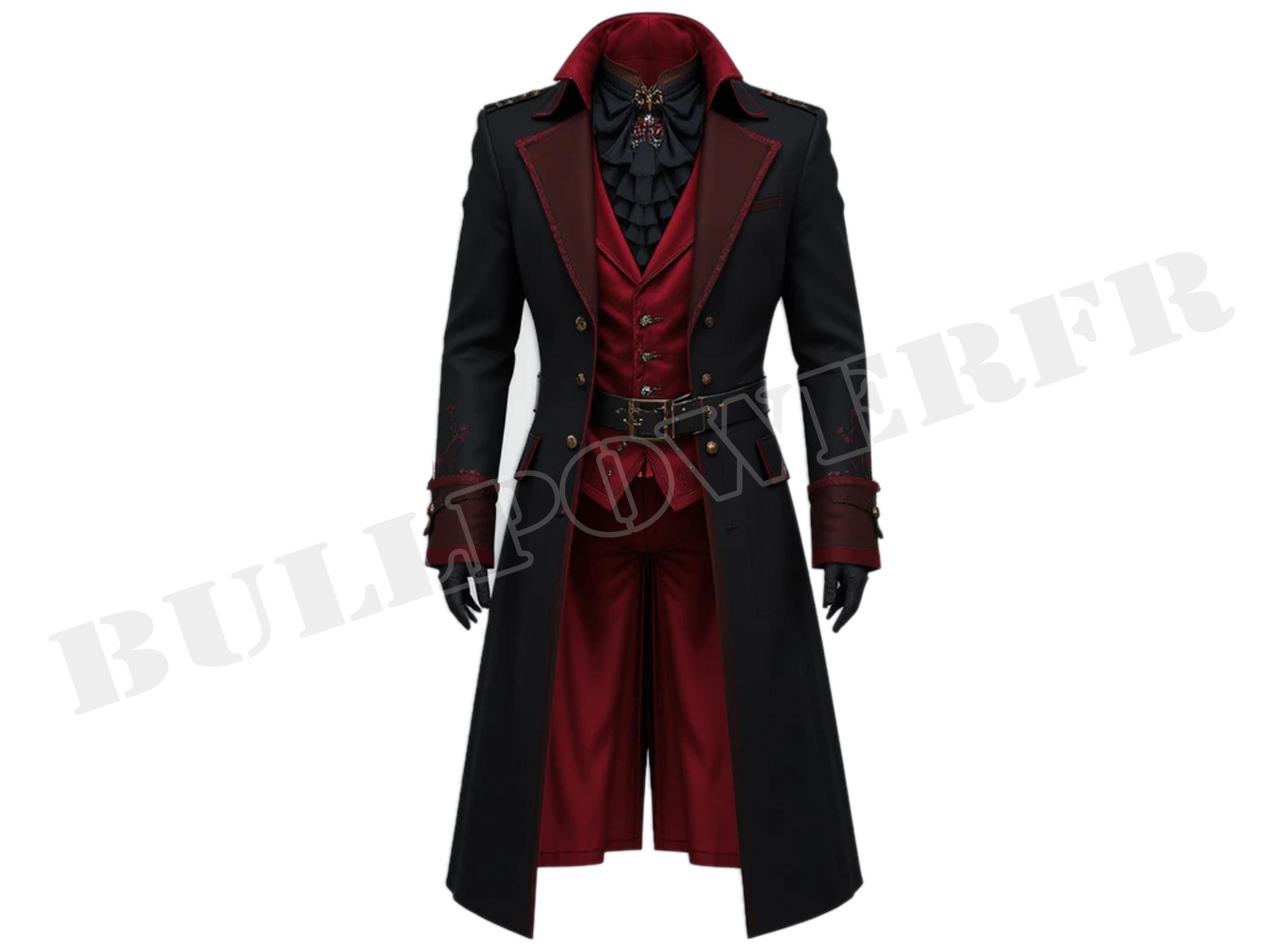 Gothic Vampire Trench Coat: Red & Black Steampunk Tailcoat