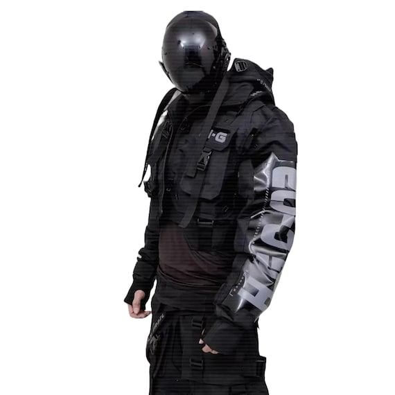 Cyberpunk Techwear Jacket: Futuristic Armor Style, Reflective Details