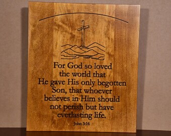 John 3:16, For God So Loved the World He Gave His Only Son, Christian wall art, Bible verse, wood plaques, religious, John 3 16