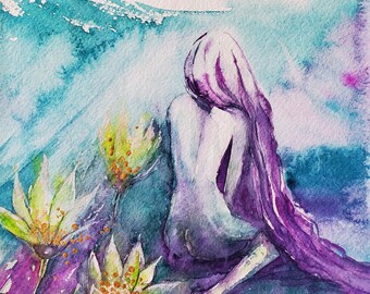 A lonely Mermaid - Original watercolor