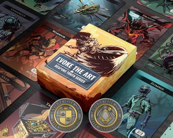 MTG Token Set & Monarch/Initiative Coin Bundle - 50 Premium Soft-Touch Cards From the Evoke the Art Series, Handcrafted by a Talented Artist