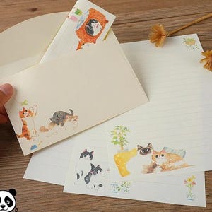 Cute letter set cat stationery writing paper envelope - zakka style decorated paper pen pal minimalist stationery