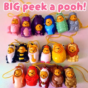 BIG Peek a pooh ! vintage winnie pooh phone dangler rubber phone charm 2000 y2k rare pooh animal wear trinket